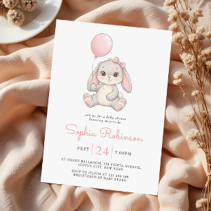 Invitation Ballon de lapin mignon rose pâle pour Baby Shower