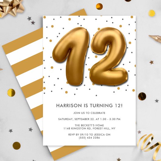 Invitation Ballon d'huile d'or moderne 12e anniversaire