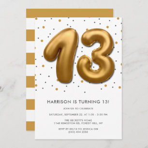 Invitation Ballon d'huile d'or moderne 13e anniversaire