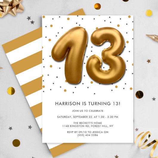 Invitation Ballon d'huile d'or moderne 13e anniversaire