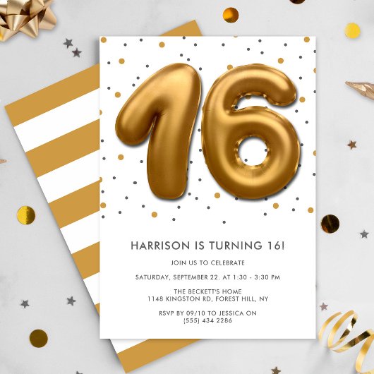 Invitation Ballon d'huile d'or moderne 16e anniversaire