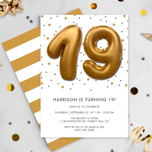 Invitation Ballon d'huile d'or moderne 19e anniversaire