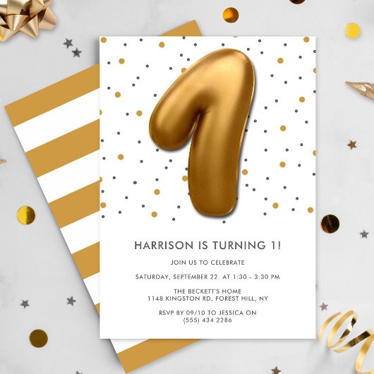 Invitation Ballon d'huile d'or moderne 1er anniversaire