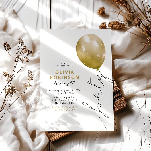 Invitation Ballon Doré Tendance 40e Anniversaire