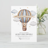 Invitation Ballon d'ours Aquarelle Garçons 1er Anniversaire M (Debout devant)