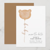 Invitation Ballon d'ours bébé minimal Enregistrer la date (Devant / Derrière)