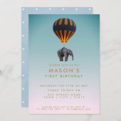 Invitation Ballon éléphant et air chaud| Anniversaire (Devant / Derrière)