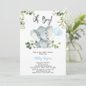 Invitation Ballon éléphant Oh baby shower garçon (Debout devant)