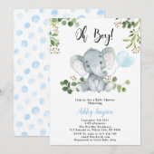Invitation Ballon éléphant Oh baby shower garçon (Devant / Derrière)