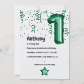Invitation Ballon Emerald Green Foil 1er anniversaire (Devant)