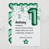 Invitation Ballon Emerald Green Foil 1er anniversaire (Devant / Derrière)