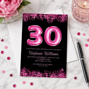 Invitation Ballon en feuille de rose noir glamour pour fête d