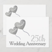 Invitation Ballon en forme de coeur en argent pour 25e annive (Devant / Derrière)