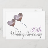 Invitation Ballon en forme de cœur pour les 30 ans de mariage (Devant / Derrière)