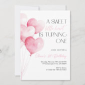 Invitation Ballon en forme de cœur rose pour le premier anniv (Devant)