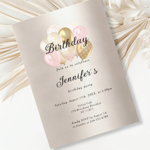 Invitation Ballon en or rose élégant et moderne pour invitati