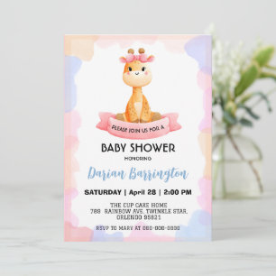 Invitation Ballon étoile Cute Giraffe baby shower garçons