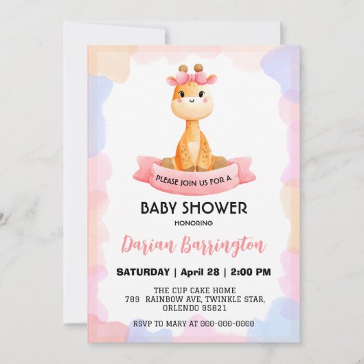Invitation Ballon étoile Cute Giraffe baby shower garçons (Devant)