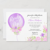 Invitation Ballon fleuri violet prêt à faire sauter le baby s (Devant)
