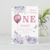 Invitation Ballon floral chic papillon lilas 1er anniversaire (Debout devant)