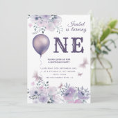 Invitation Ballon floral chic papillon lilas 1er anniversaire (Debout devant)