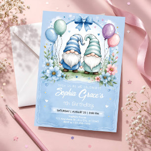 Invitation Ballon Floral Mignon Nom Personnalisé Premier Anni