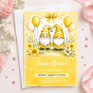 Invitation Ballon Floral Sunshine Nom Personnalisé Premier An