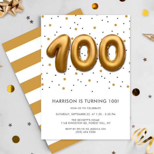 Invitation Ballon Gold Foil moderne 100e anniversaire