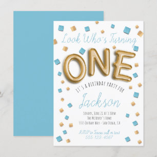 Invitation Ballon Gold Foil moderne 1er anniversaire Invitati