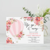 Invitation Ballon gonflable floral rose fuchsia pour fille po (Debout devant)