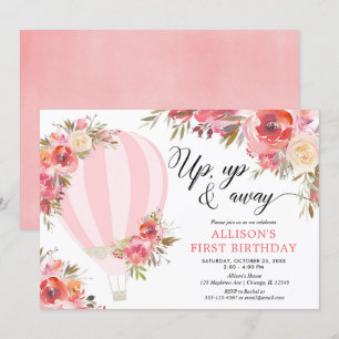 Invitation Ballon gonflable floral rose fuchsia pour fille po