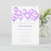 INVITATION BALLON MODERNE ELGANT PURPLE SPOT ANNIVERSAIRE (Debout devant)