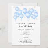 INVITATION BALLON MODERNE ET ÉLÉGANT ANNIVERSAIRE BLEU (Devant)