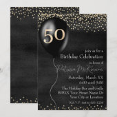 Invitation Ballon noir et or pour 50e anniversaire (Devant / Derrière)