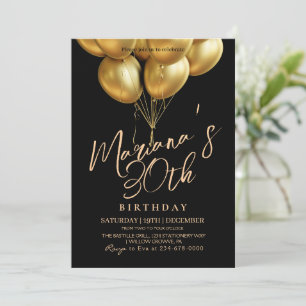 Invitation Ballon noir et or pour fête d'anniversaire 30 ans