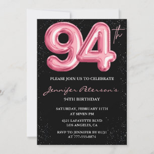 Invitation Ballon Noir Rose Glam 94e anniversaire