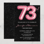 Invitation Ballon noir rose Glam Glitter 73e anniversaire (Devant / Derrière)