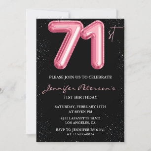 Invitation Ballon Noir Rose Glamour Paillettes 71e anniversai