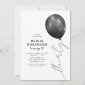 Invitation Ballon Noir Tendance 30e Anniversaire (Devant)
