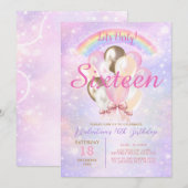 Invitation Ballon Pailleté Arc-en-Ciel pour 16e Anniversaire (Devant / Derrière)