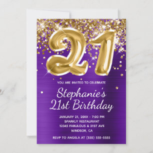 Invitation Ballon Pailleté Indigo Violet Or pour 21e Annivers
