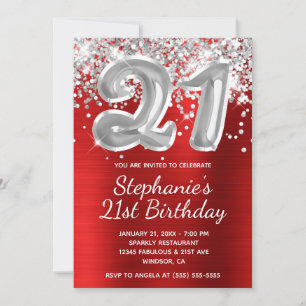 Invitation Ballon Pailleté Rouge et Argent pour 21e Anniversa