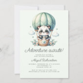 Invitation Ballon Panda Mignon Vert Menthe Code QR Baby Showe (Devant)