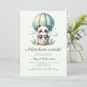 Invitation Ballon Panda Mignon Vert Menthe Code QR Baby Showe (Debout devant)