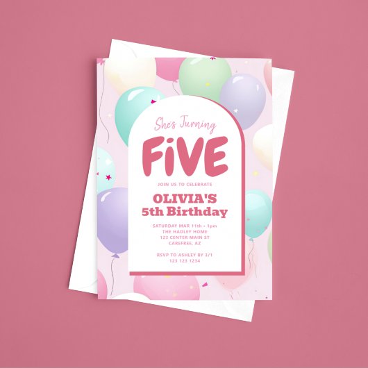 Invitation Ballon Pastel pour 5e Anniversaire