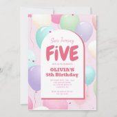 Invitation Ballon Pastel pour 5e Anniversaire (Devant)