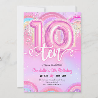 Invitation Ballon Pastel Rose 10e Anniversaire