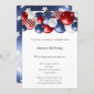 INVITATION BALLON PATRIOTIQUE BLEU ROUGE BLANC 2 ANNIVERSAIRE