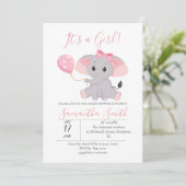 Invitation Ballon rose Baby shower éléphant (Debout devant)