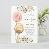 Invitation Ballon rose C'est jumeaux baby showers filles (Debout devant)